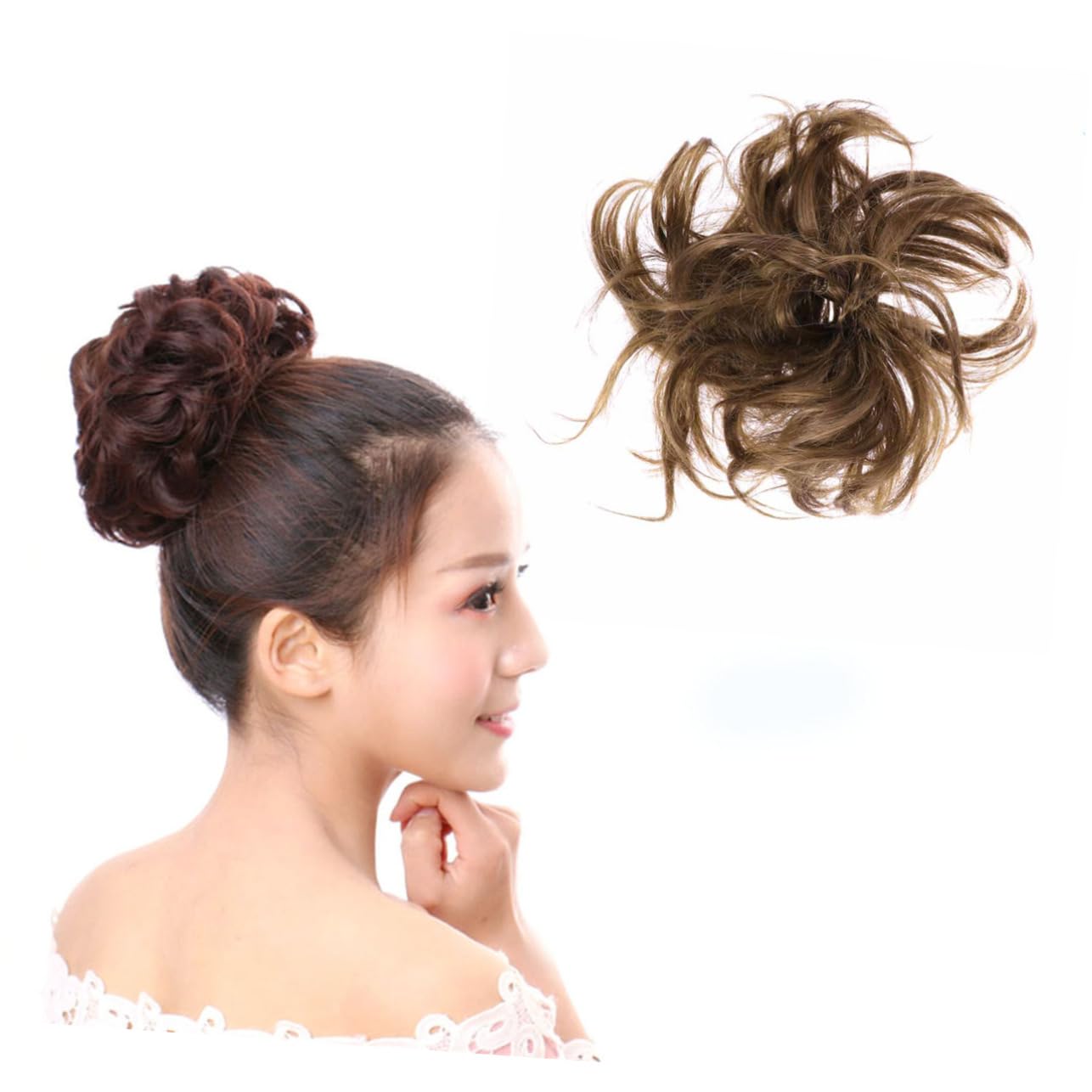 Ipetboom Elastic Wave Curly Hair Toppers Women's Hair Extension Bun Wig Bun Wavy for Parties Balls and Gatherings