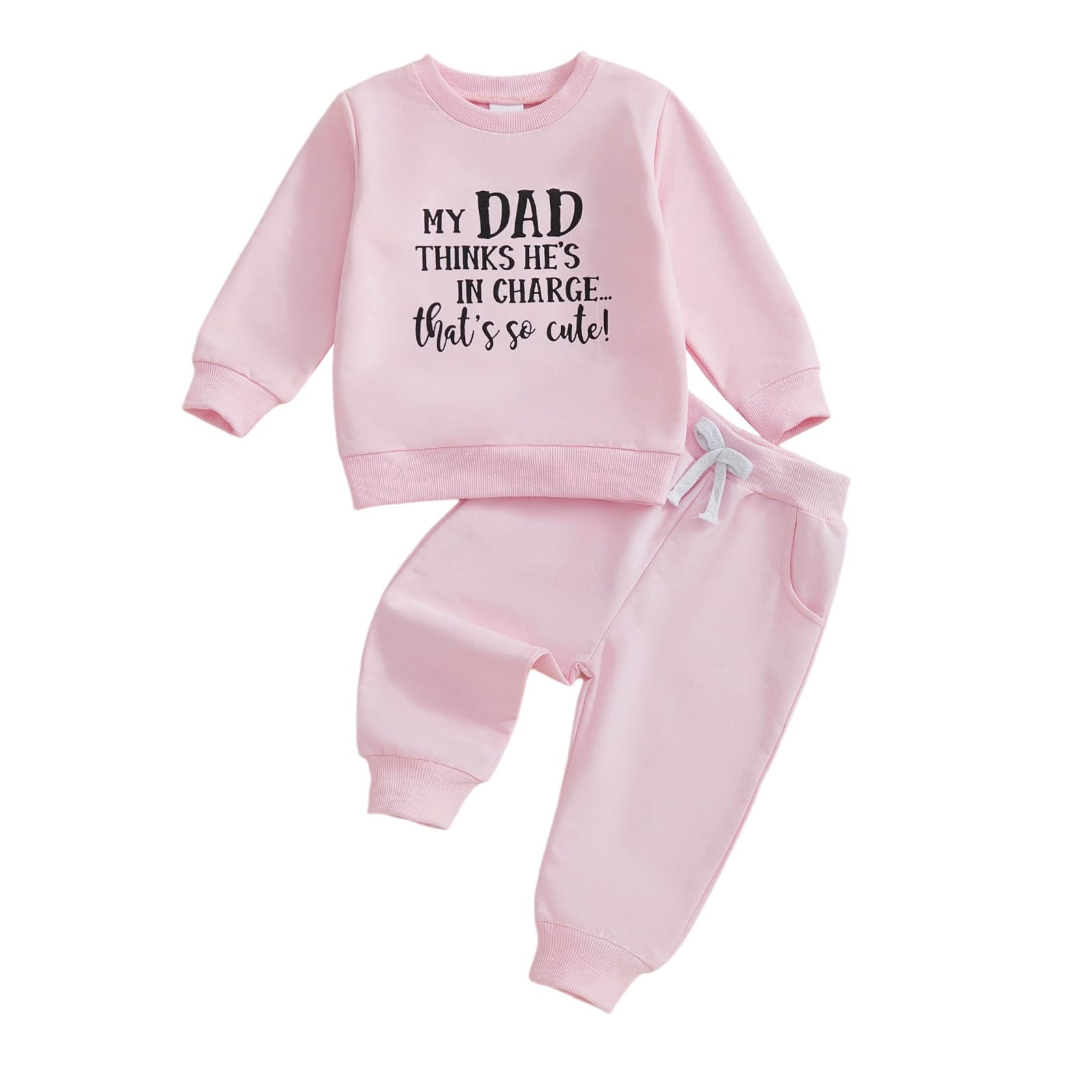 wdehow Toddler Baby Girls 2pcs Outfit Letters Print Long Sleeve Sweatshirt Tops Solid Color Pants Fall Winter Clothes