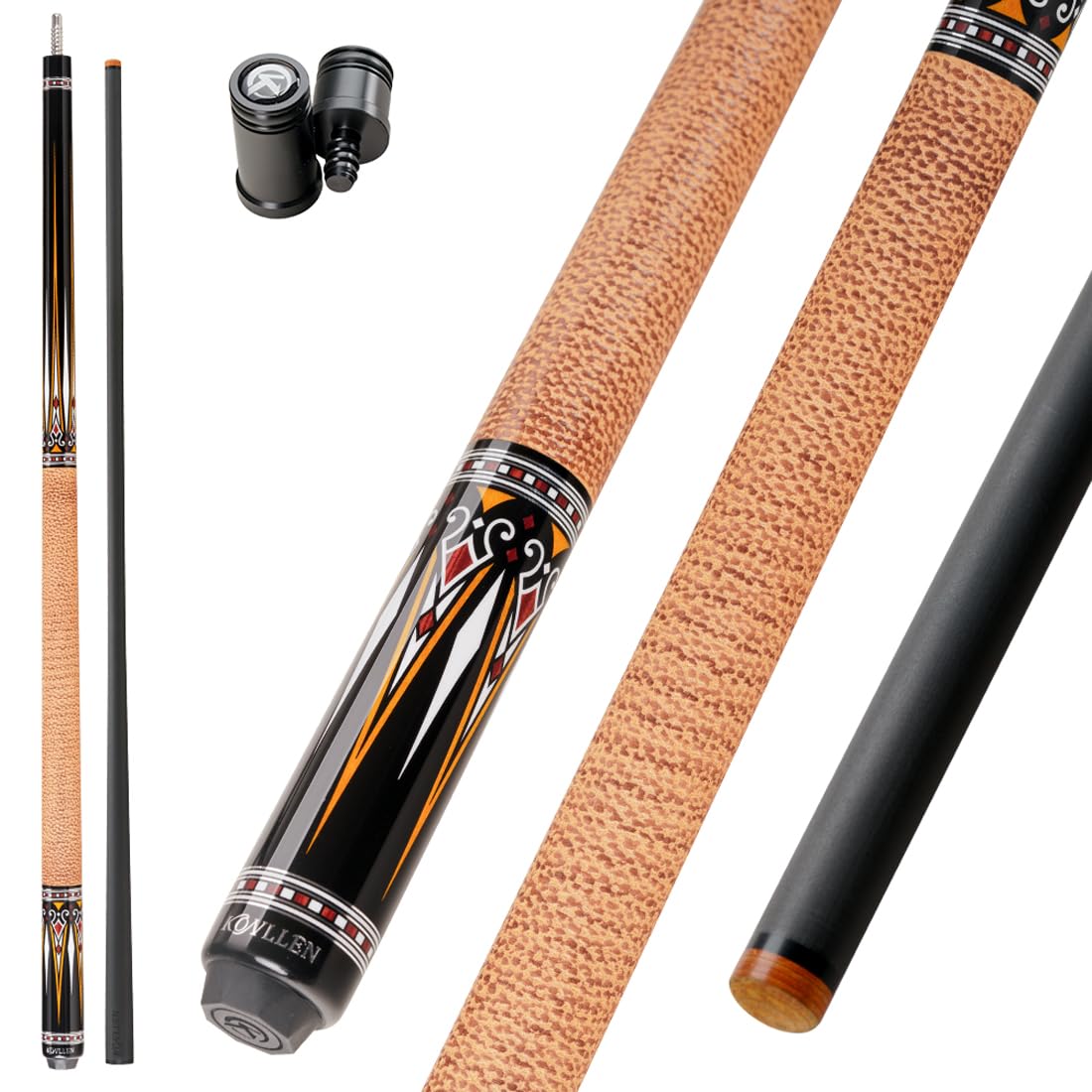 KONLLEN Carbon Fiber Pool Cue Stick 58-inch Professional Pool Sticks for Adults Full Carbon Technology Low Deflection Pool Cue Billiard Cues with 12.5mm Tip (Easy to Control, Pro Taper, Ultra-Smooth)
