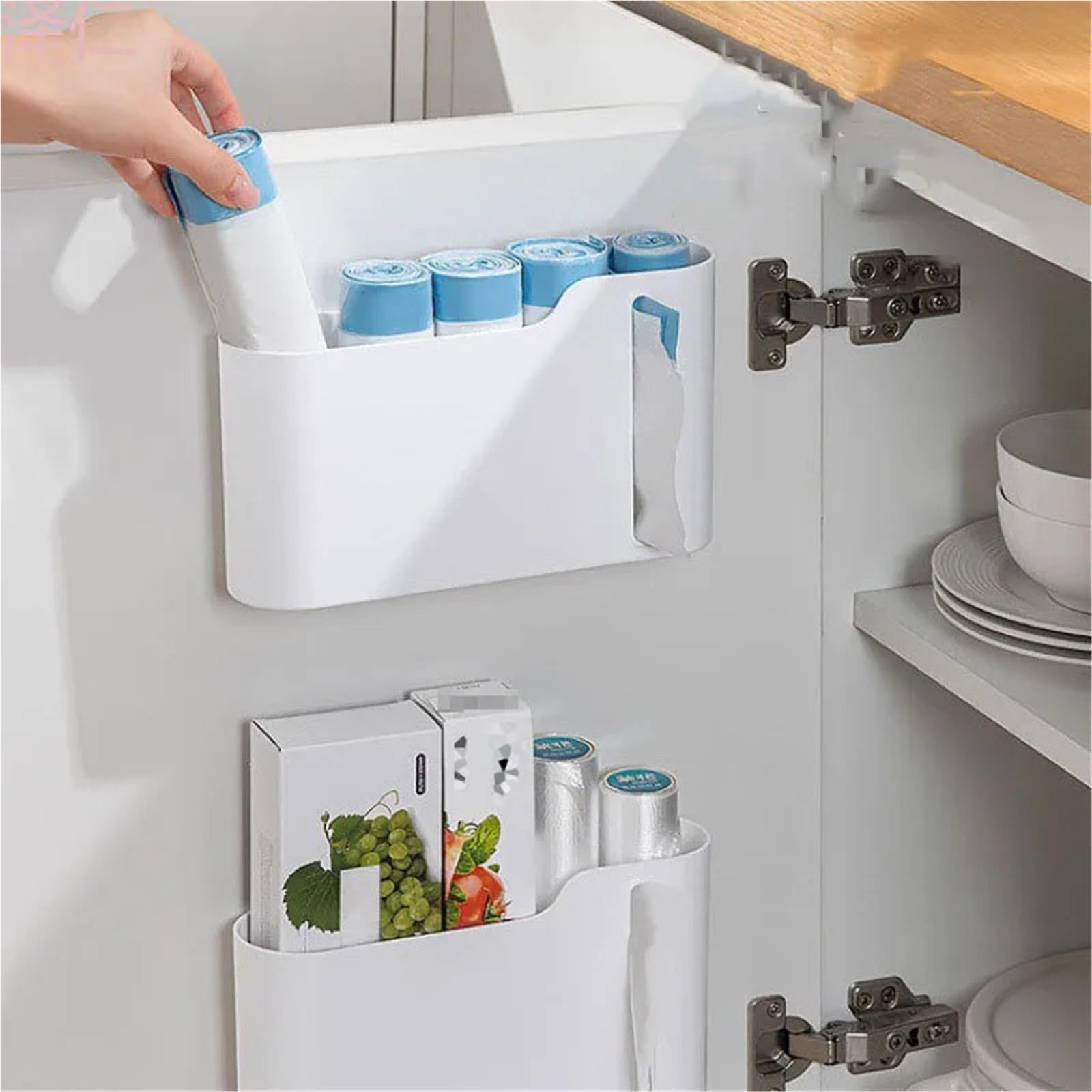 Caja de Almacenamiento Bolsas plástico, contenedor Bolsa Basura Multifuncional, Soporte for, Organizador gabinete montado en la Pared, 2 uds