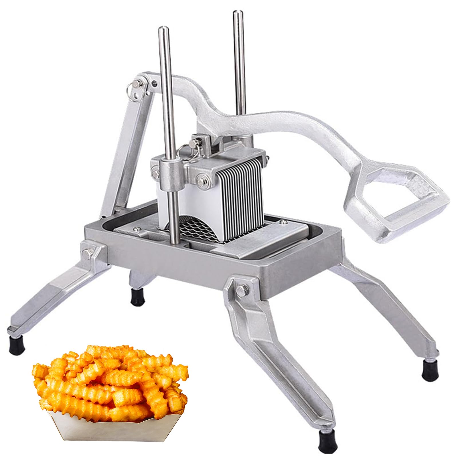 Cortador de patatas fritas, manual de acero inoxidable con mango de palanca, cortador de verduras multifuncional para patatas fritas, zanahorias y pepinos arrugados