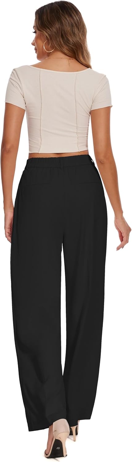FUNYYZO Women's Loose Pleated Front Long Pants Wide Leg Trousers Solid Causal Dressy - Image 5