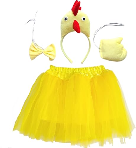 4 piezas de disfraz de animal de gallo pollo, diadema de pollo, pajarita, cola tutú, disfraz de Halloween para niños