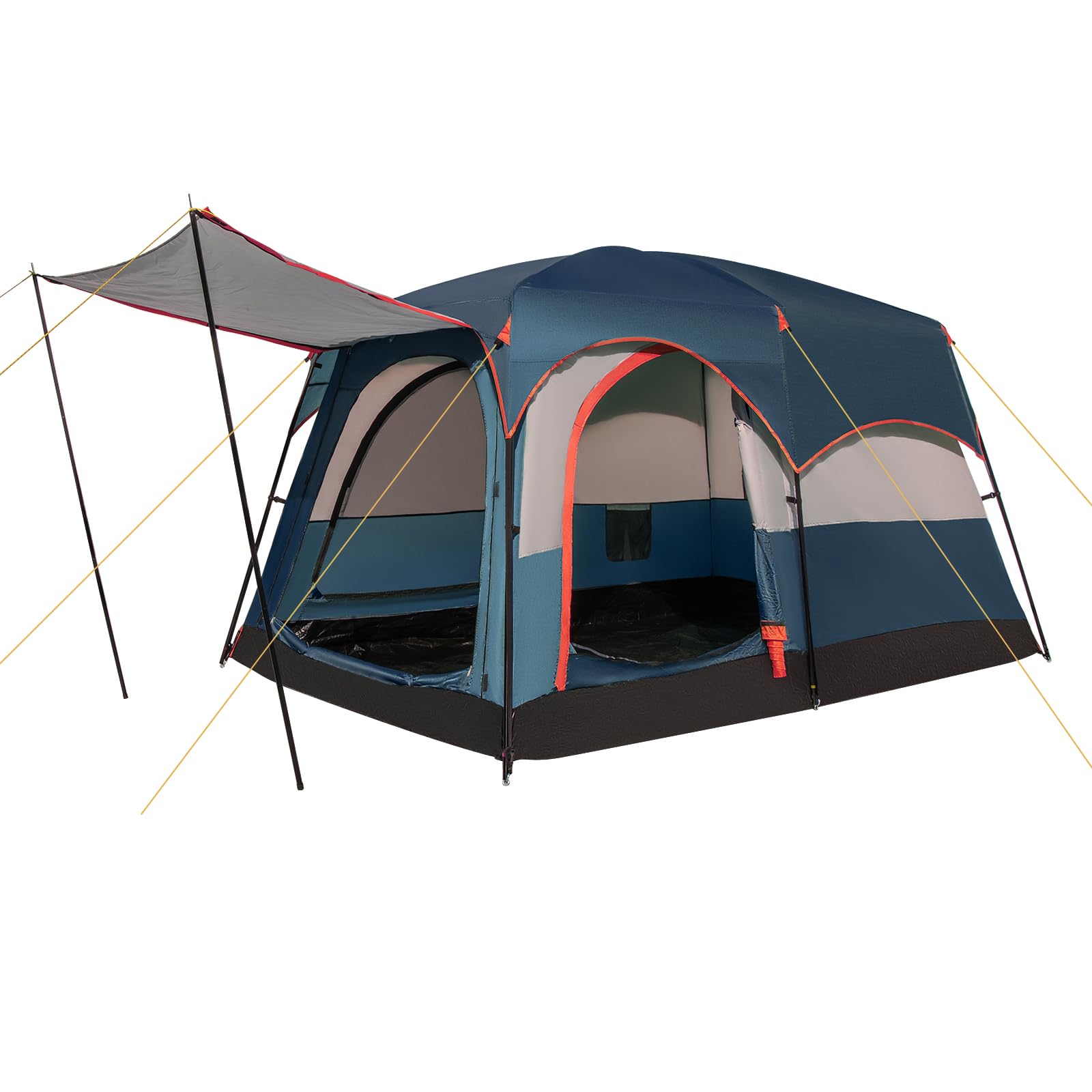 FANTASK Campingzelt für 4-6 Personen, großes Tunnelzelt mit Tragetasche für Camping, Zelt mit Vorzelt & 2-Raum-Trennwand, wasserdicht, Blau