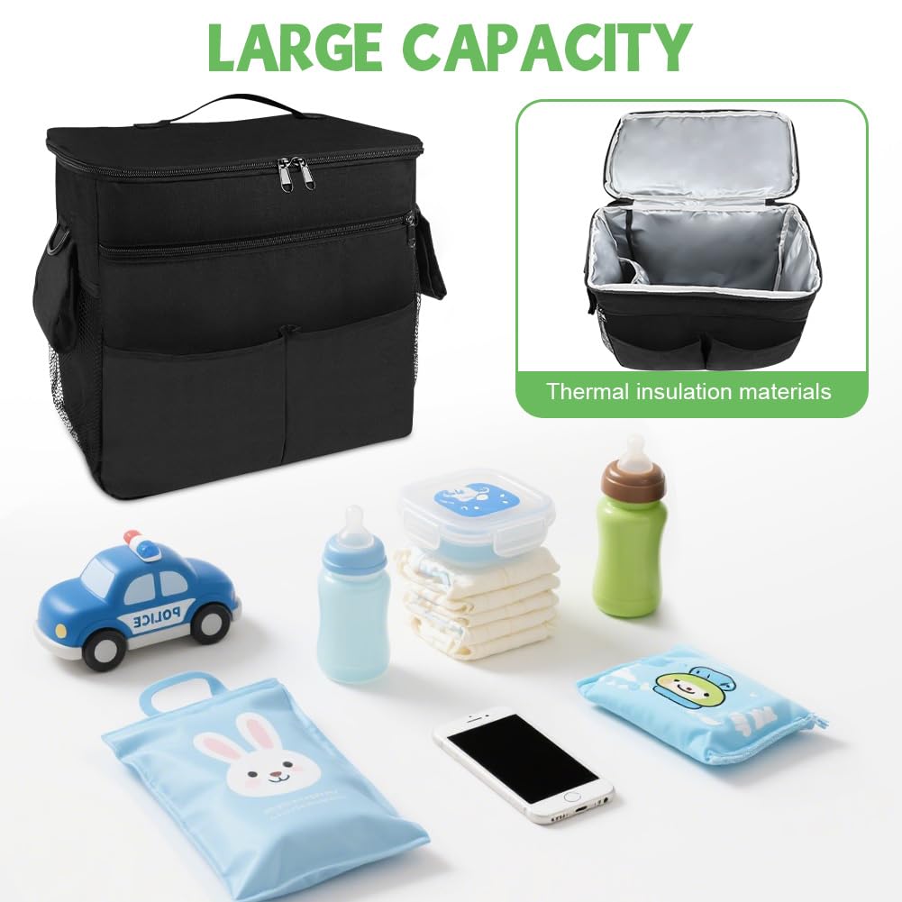 HOTUT Grand Baby Sac de Rangement pour Poussette, 34×33×19cm, Sac Landau Universel et Imperméable Multifonctions, 2 Poches en Filet et Bretelles Réglables pour Ranger Les Couches, Les Lingettes