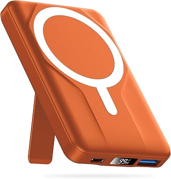 Azmuth Magnetic Power Bank,10000mAh for MagSafe Battery Pack, 22.5W PD Fast Charging,LED Display & Foldable Stand Wireless Portable Charger for iPhone 17/16/15/14/13/12/Pro/Pro Max/Plus,Orange