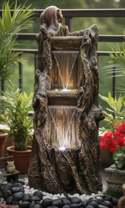 Indoor & Outdoor Water Fountain, Modern Tiered Waterfall with Quiet Pump and LED Lighting, Decorative Accent for Living Room, Garden, Balcony & Office(Size: 55 x 40 x105 cm)-image-40
