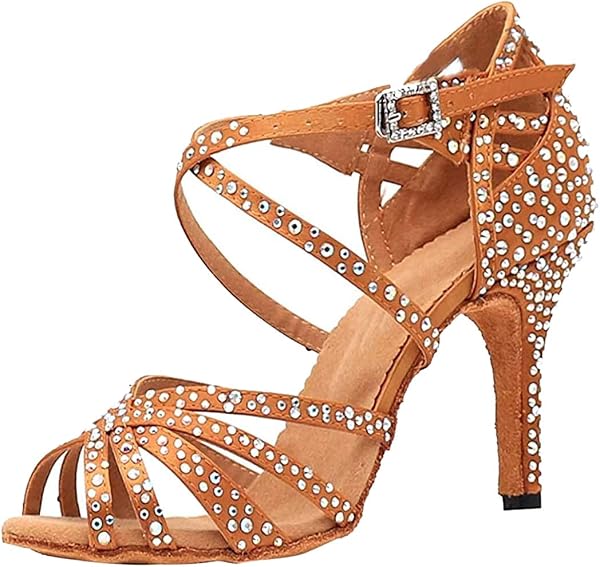 Sandali da Ballo da Donna Aperti in Punta con Cinturini Incrociati e Strass Ideali per Feste Matrimoni Balli Latini Moderni e Tango - 1
