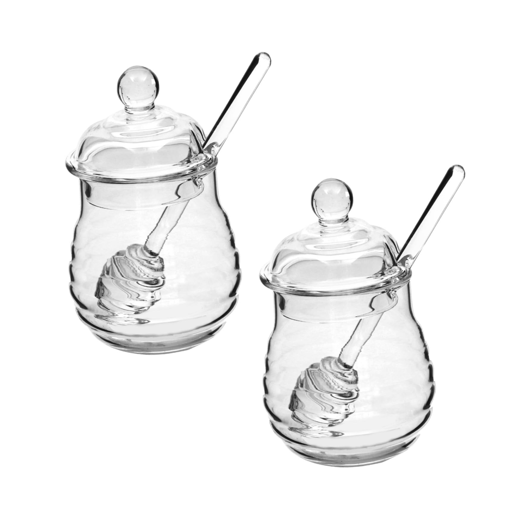 UKCOCO 2 piezas Frascos de Miel de Vidrio con Tapa y Dosificador Tarros Transparentes para Dispensar Miel Menaje Cocina Reutilizable