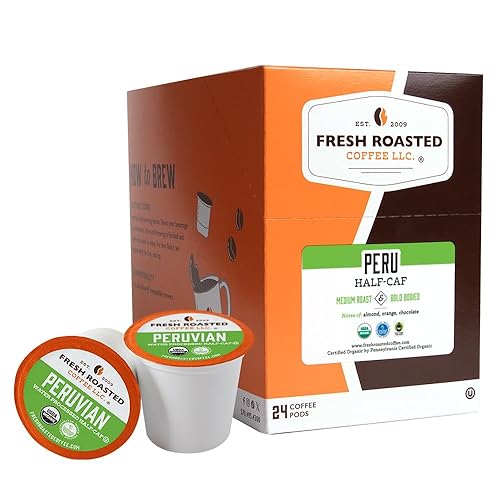 Miniatura 1 de Fresh Roasted Coffee, Agua suiza orgánica de Perú medio café, Kosher, de comercio justo, compatible con K-Cup, 24 cápsulas