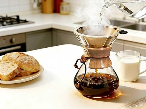 Miniatura 7 de Subjectthree - Gotero de café para verter sobre café, 8 tazas, jarra de vidrio con filtro para oficina en casa, camping, fácil de limpiar (8