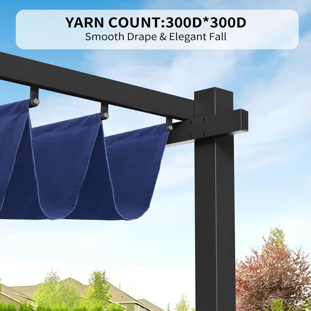 10' X 10' Pergola Shade Cover for Outdoor Retractable Durable Fabric Canopy Replacement Top Only, Sun Shade for Outside (Blue)