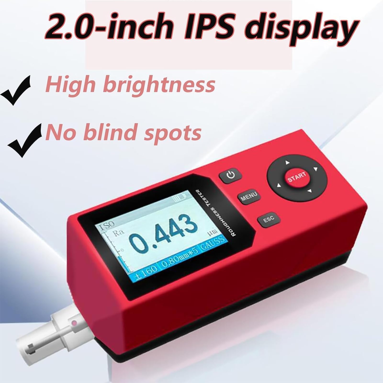 Rugosimetro Portatile, Profilometro Portatile con Display IPS, 14 Parametri di Rugosità, Intervallo di Misura: 320 Μm, 500 Set di Dati, per Lavorazioni Meccaniche E Produzione
