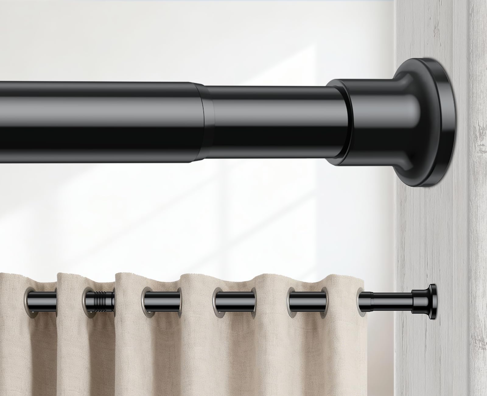 BSYXLSX Tension Rods for Curtains 75-185cm, Black, No Drill, Adjustable, Extendable Shower Curtain Pole – Ideal for Bathroom, Window, Door Curtains & Wardrobe