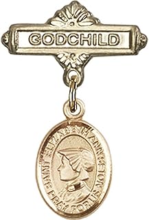Gold Filled Baby Badge with St. Elizabeth Ann Seton Charm and Godchild Badge Pin 1 X 5/8 inches