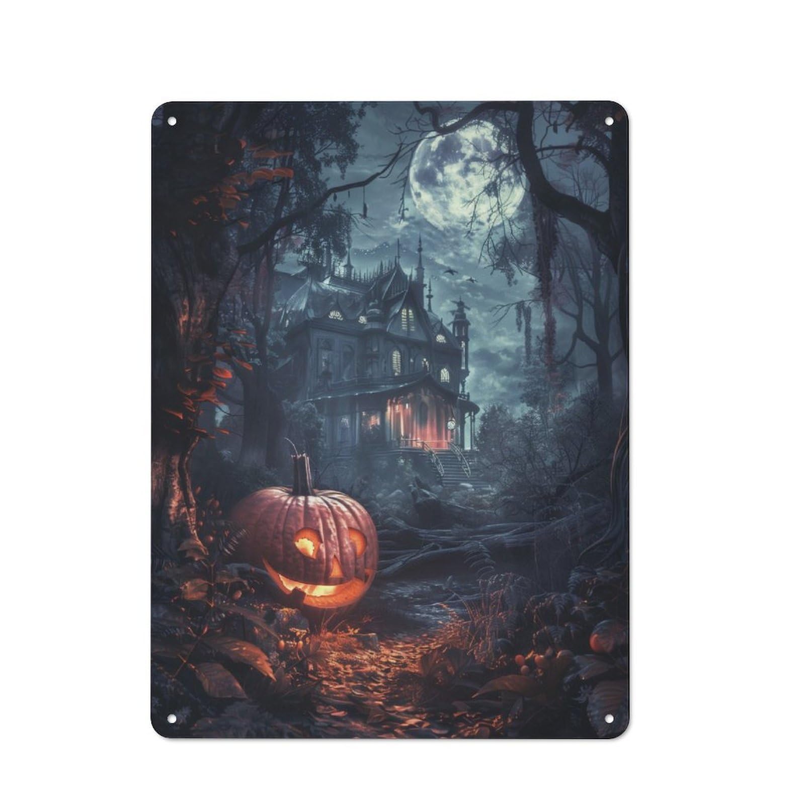 Junmoney Haunted House Halloween Retro Metal Wall Decor 40X30cm, Decorative Tin Plaque For Pub, Home Bar, Shed Or Man Cave