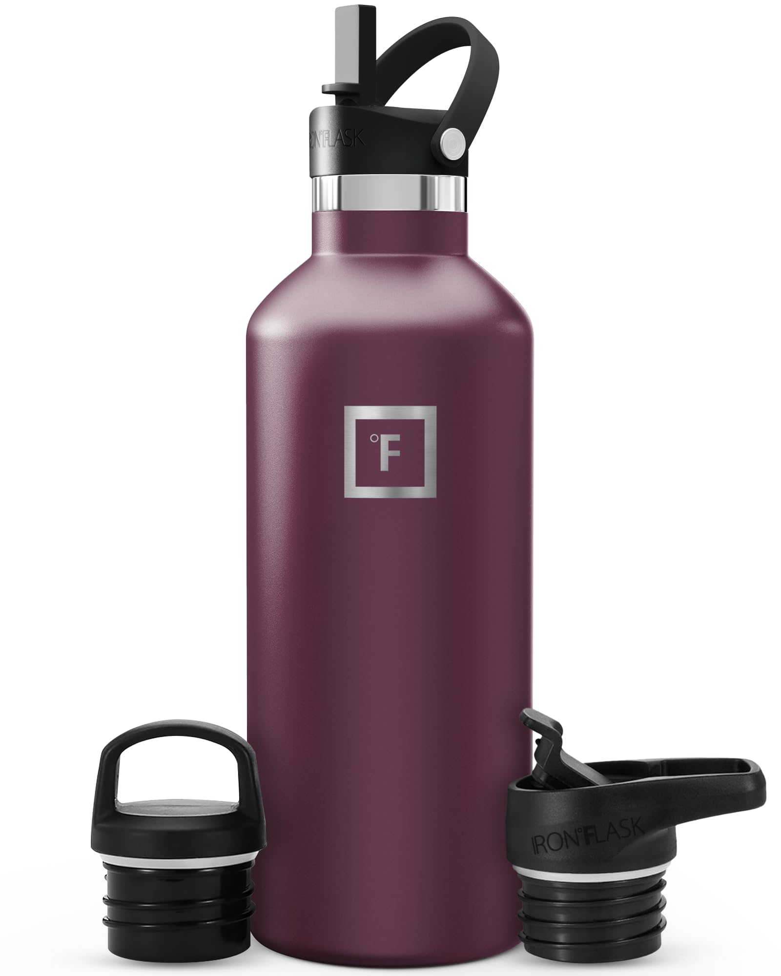 IRON °FLASK Camping & Wandern Trinkflasche mit Strohhalm, BPA-frei, isolierte Edelstahl-Sport-Trinkflasche, 907.2 g, Burgunderrot