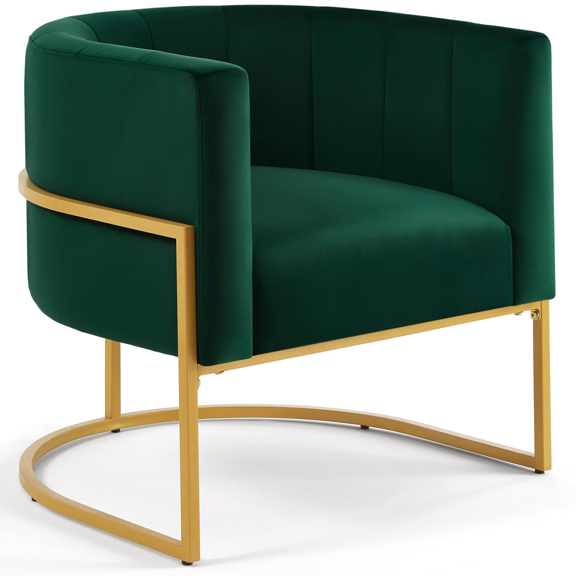 Wismestr Velvet Accent Chair Green Modern Comfy Upholstered Barrel Chair Padded Seat, Wide Arm Chairs for Reading Living Room Bedroom Club Side Chairs with Gold Metal Stand