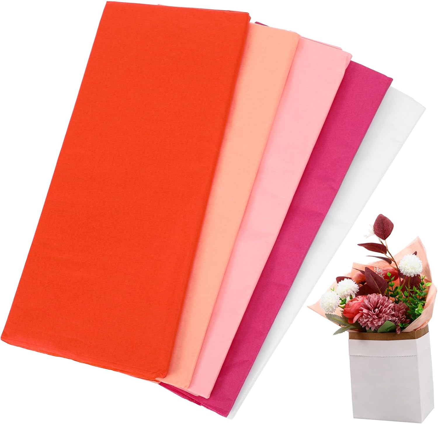 NUOBESTY 150sheets Assorted Colored Tissue Paper for Wrapping Packing Crafts Thin Lightweight Floral Packing Paper Pink White Orange