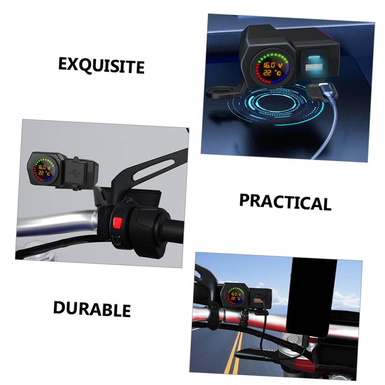 OUNONA Motorcycle Accessory Handlebar Mount Charger Dual Ports Phone Charger Block