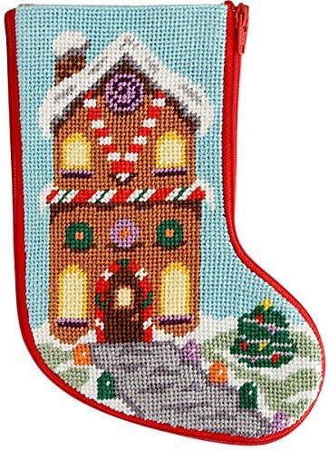 Stitch & Zip Gingerbread House Mini Stocking Needlepoint Kit