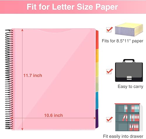Vista 17 de Forvencer 24 Pocket Project Organizer, 1/3-cut Tab Binder Organizer with Sticky Labels, Multi Pocket Folder with Zipper Pouch, Folder Binder Spiral