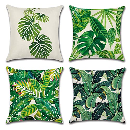 OCEUMACO Funda de cojín de lino 40 x 40 cm, funda de cojín para casa, dormitorio, sofá, silla, juego de 4 fundas de almohada cuadradas, decoración 15 Cover