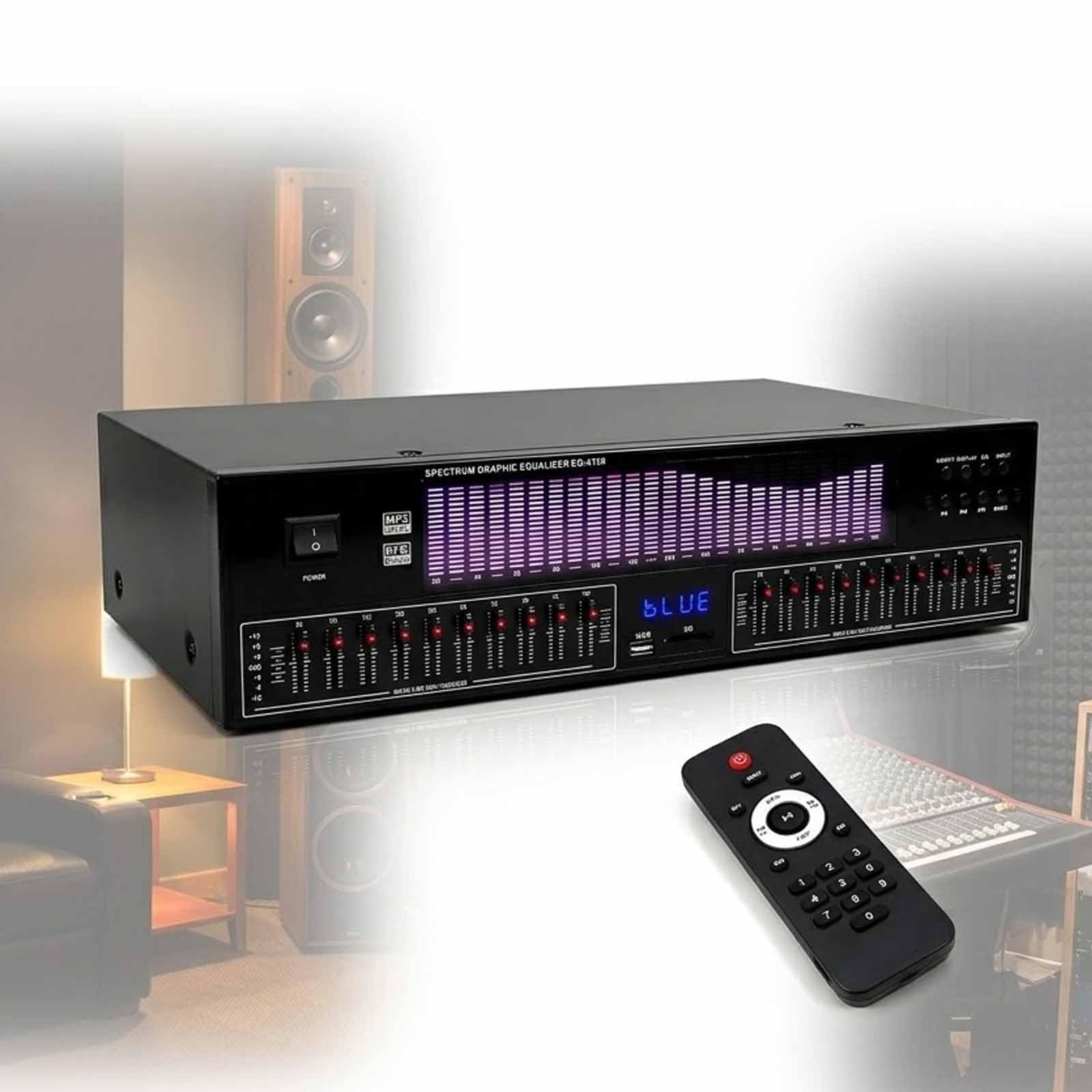 MObyat 20-band Digital Equalizer, Hi-fi Graphic Equalizer With Remote Control, Led Spectrum Display, 15 Dynamic Styles, For Studio, Home Audio, Recording Studio