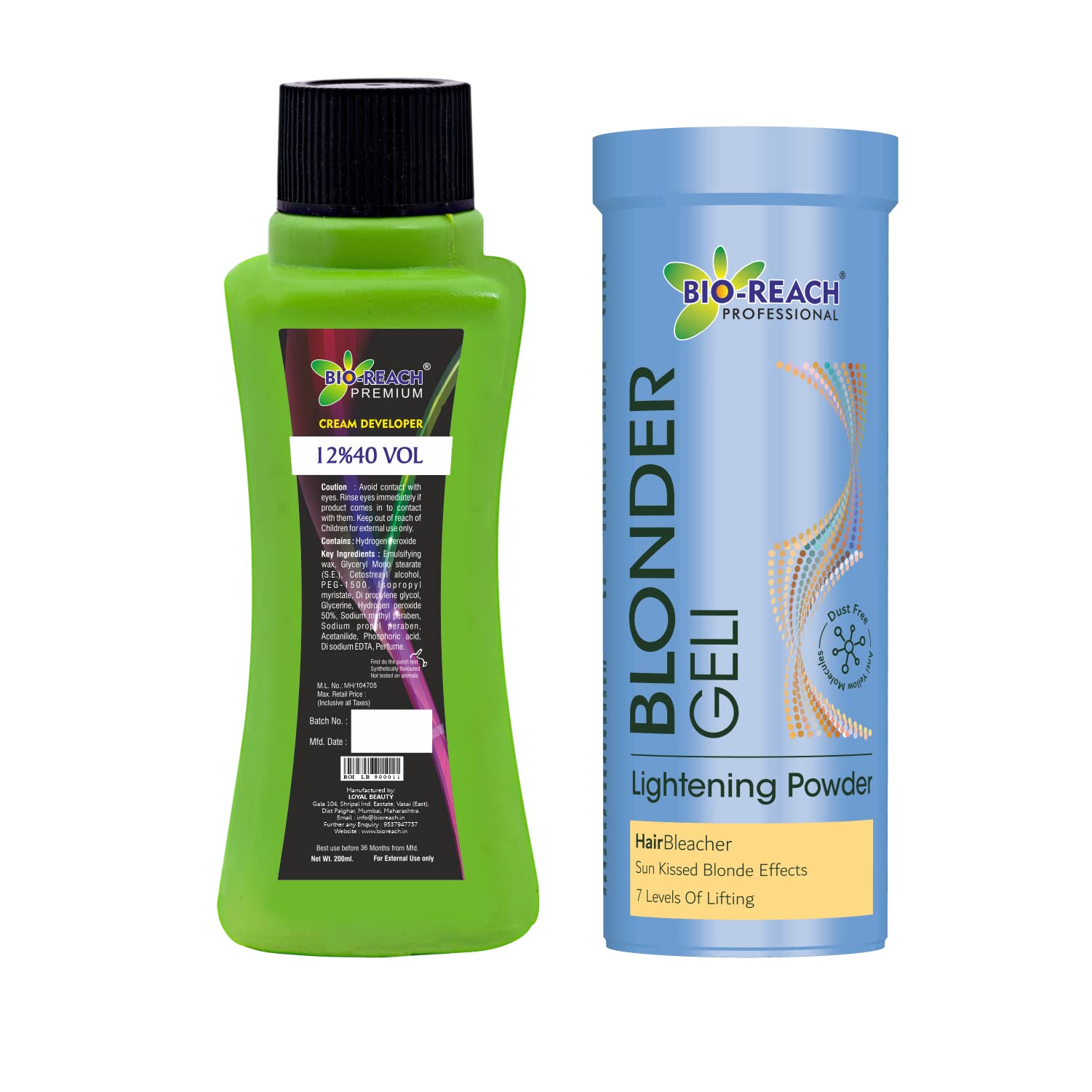 BIO-Reach Hair Color 200Ml Cream Developer 40 V 12% With 100Gm Blonder