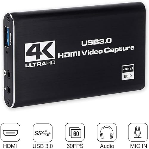 Miniatura 4 de Dispositivo de captura de video de audio 4K, HDMI a USB 3.0 4K tarjeta de captura de video tarjeta de captura de juego USB 3.0, para transmisión en