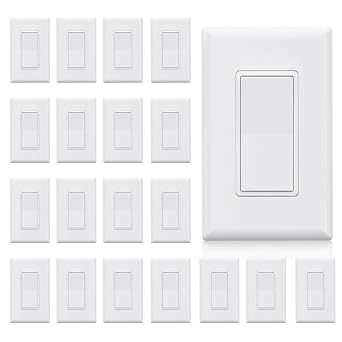 ELEGRP Single Pole Decors Light Switch with Screwless Plate, 15A 120-277V, Paddle Rocker Switch Replacement, On/Off Wall Switch, Self-Grounding, Residential Grade, UL/CUL 20 Pack, Glossy White