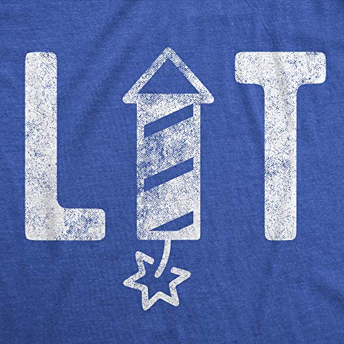 Mens Lit Firework T Shirt Funny 4th of July Parade Firecracker Graphic Novelty Tee Funny T Shirts Patriotic Apparel for Men Novelty Tees for Guys Royal - L