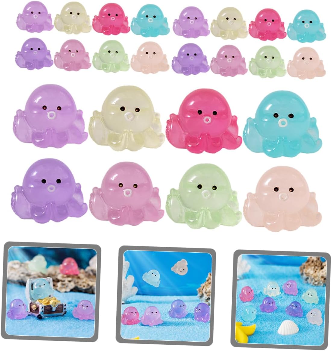 24Pcs Luminous Mini Octopus Figurines Colorful Resin Garden Decorations for Fairy Gardens Dollhouses and Aquariums Glow Dark Miniature Sea Life Ornaments