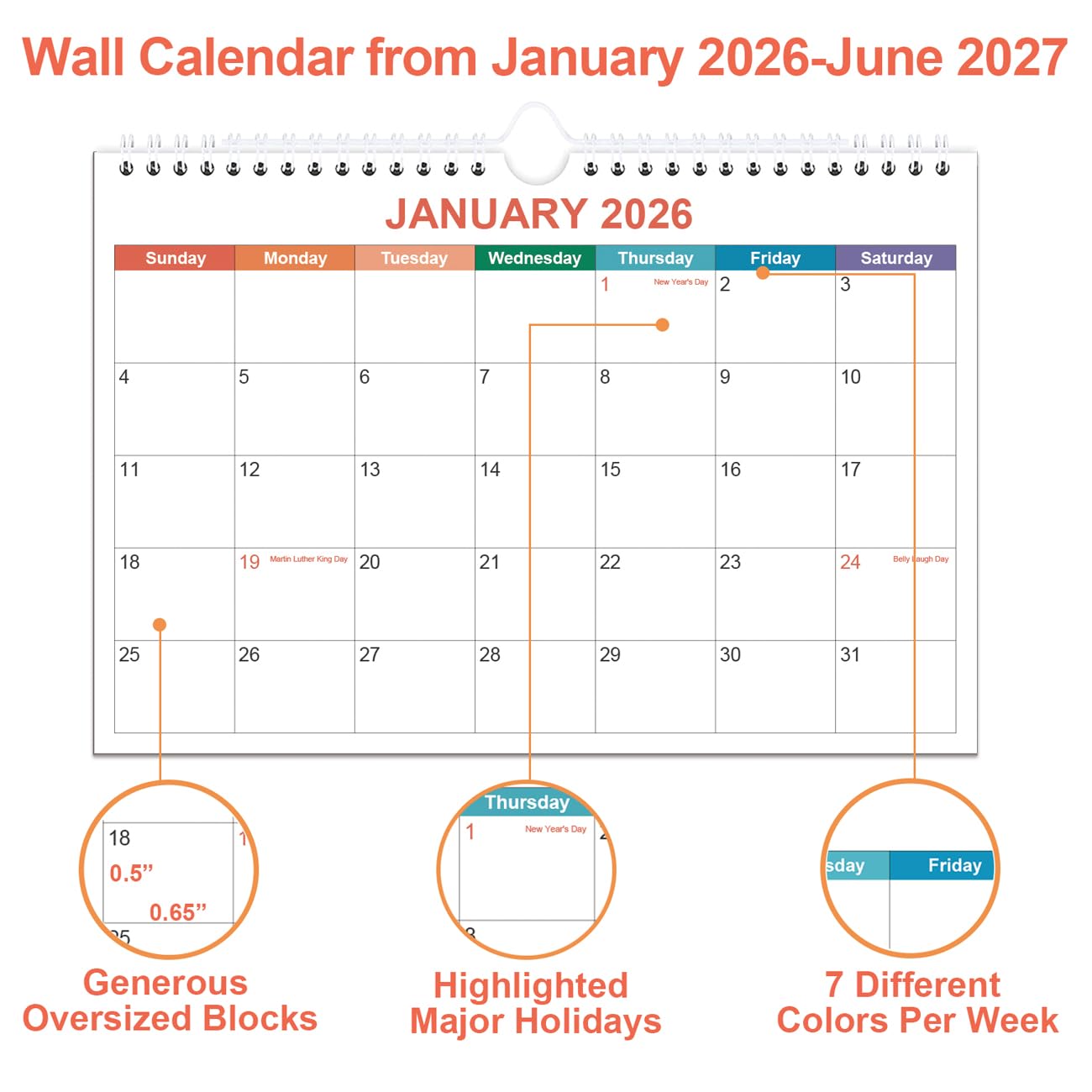 Mini Calendar 2026, 6'' X 9'' Small Calendar Runs From January 2026 Unitl June 2027, Little Notepad Calendar For Wall, Desk, Bulletin Board Or Fridge - View #8