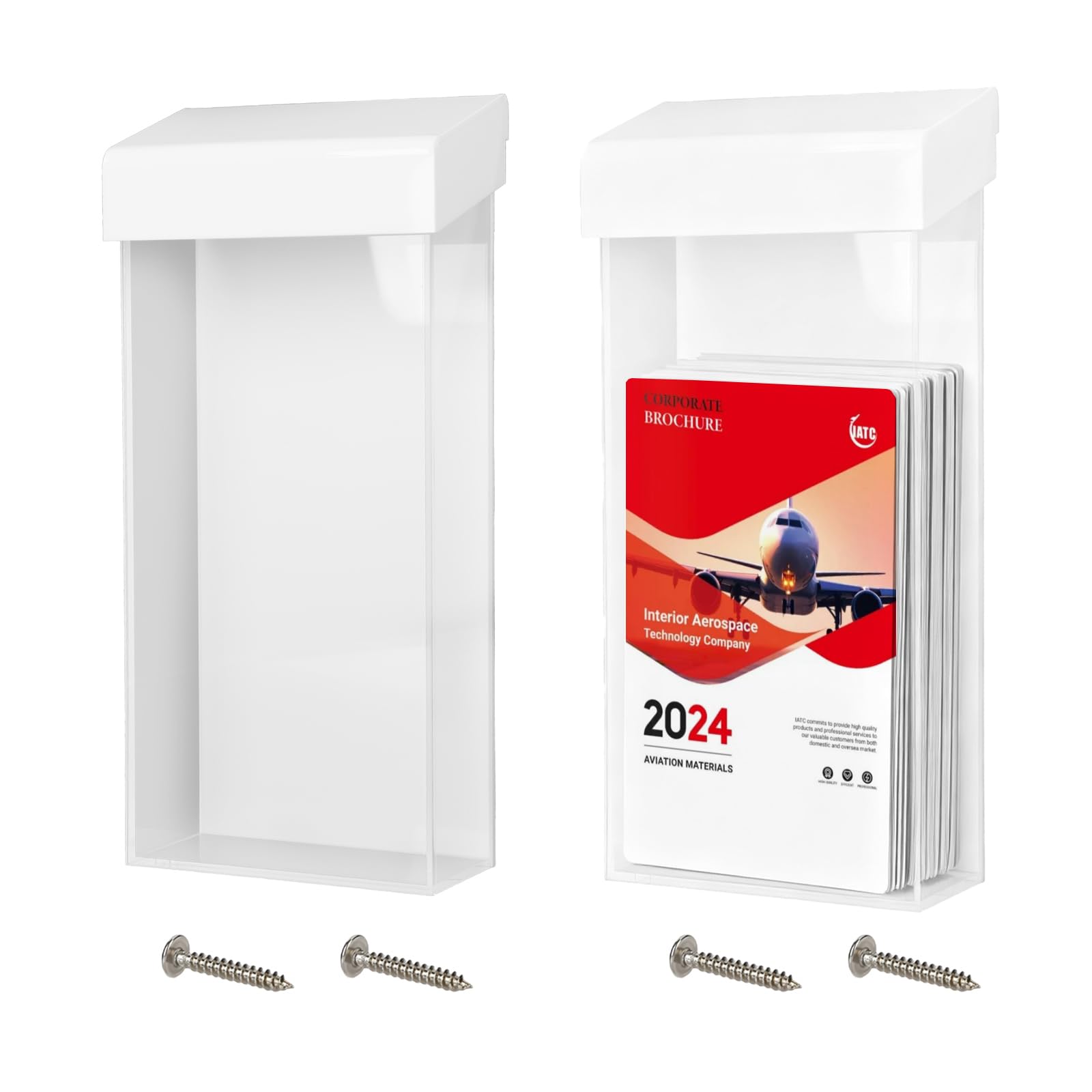 Lot de 2 Porte-Prospectus Mural pour L'extérieur, Boîte D'affichage étanche de Dépliants Porte Brochures D'extérieur, pour Bureaux, Restaurants, Façades D'hôtels (Blanc)
