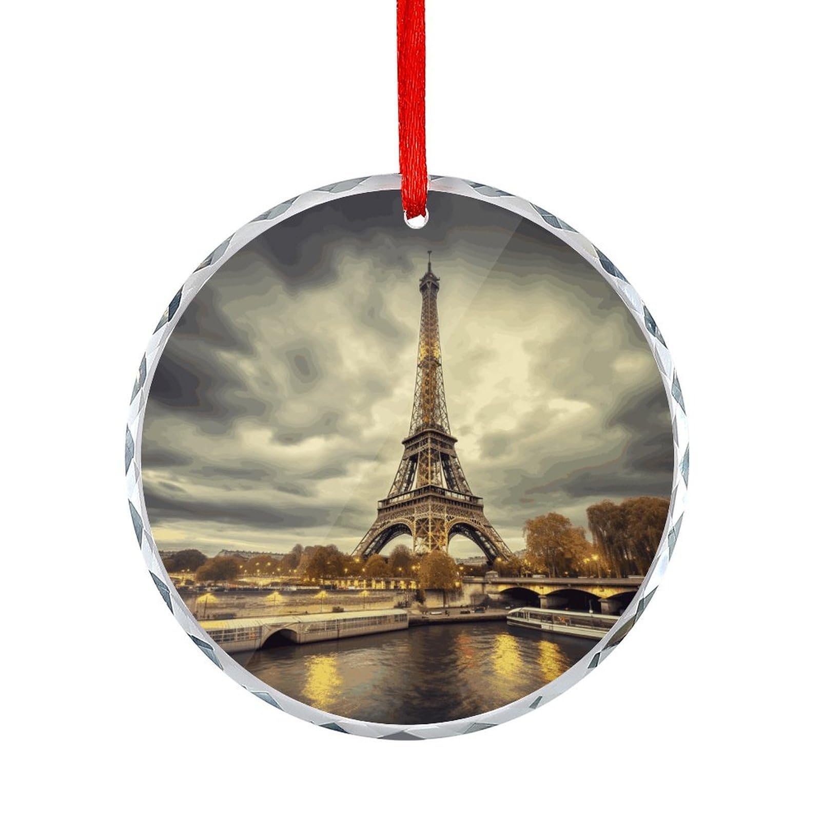 Fodpand Women's Style Eiffel Tower Paris Round Glass Ornament Keepsake Gift Exchange Ideas Car Decor,Christmas Ornaments For Tree Window Garden Ornaments