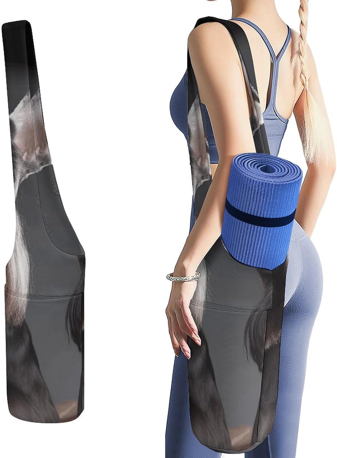 Cute Schnauzer Dog Yoga Mat Bag Multi Function Yoga Mat Carrier Long Tote Yoga Mat Holder Bag Gym Storage Bag