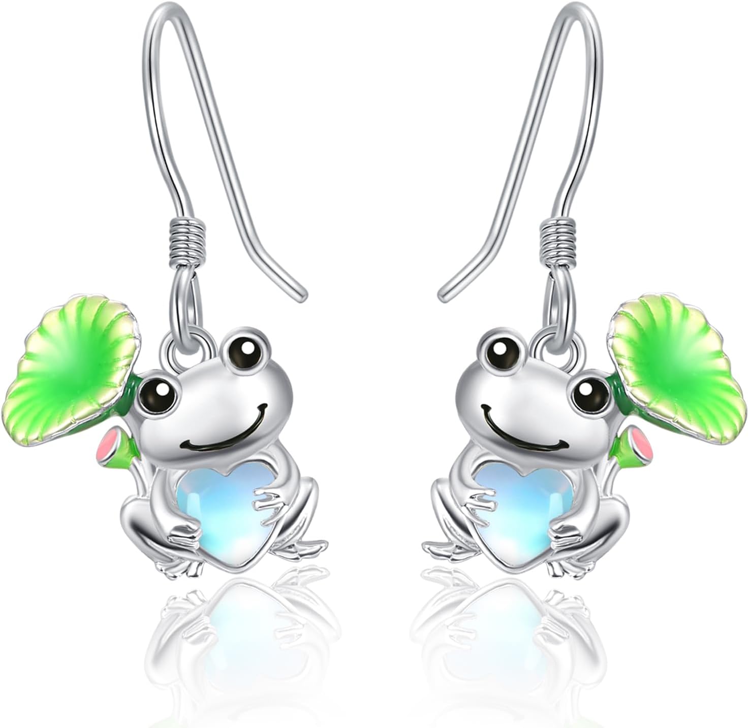 Dreamboat Frog Dangle Drop Earrings for Women 925 Sterling Silver Moonstone Frogs Dangling Hook Earring Animal Jewelry Gifts