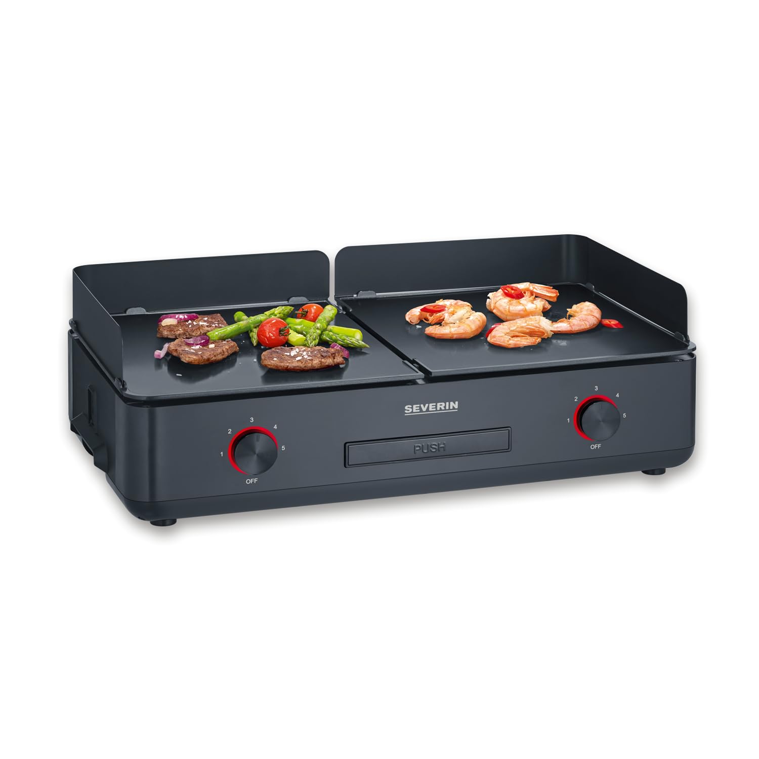 SEVERIN Piastra Griglia Plancha XXL, 2200W, 2 Zone Temperatura Indipendenti, Piastre Ceramica Removibili (48x27 cm), Temp. 240°C, Cavo Lungo 140cm, 51,5 x 29,5 x 17,5 cm, Nero - PG 8569