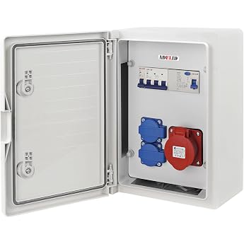 Construction Power Distributor Wall Distributor 16 A 2 x 230 V Schuko Socket Fully Wired Control Cabinet IP66 with LS Switch FI Switch CEE 400 V 5P