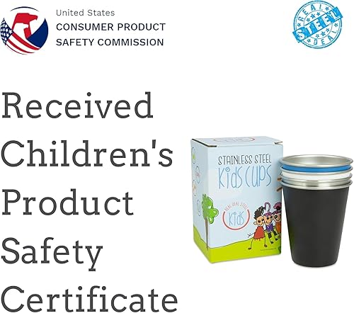 Miniatura 9 de Vasos de acero inoxidable para niños, juego de 4, vasos de metal para niños y niños, vasos de alta calidad de 10 onzas en colores divertidos, sin
