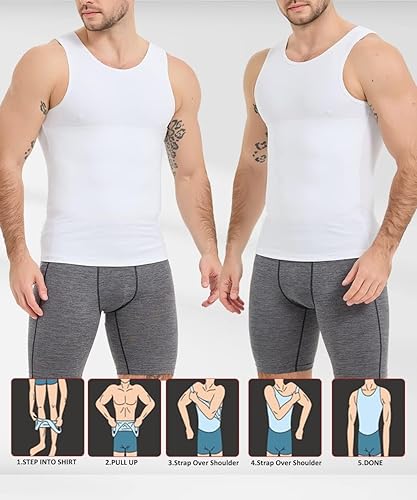 Vista 5 de Chaleco moldeador de cuerpo para hombre, camisas de compresión adelgazantes para control de abdomen, faja moldeadora para abdomen