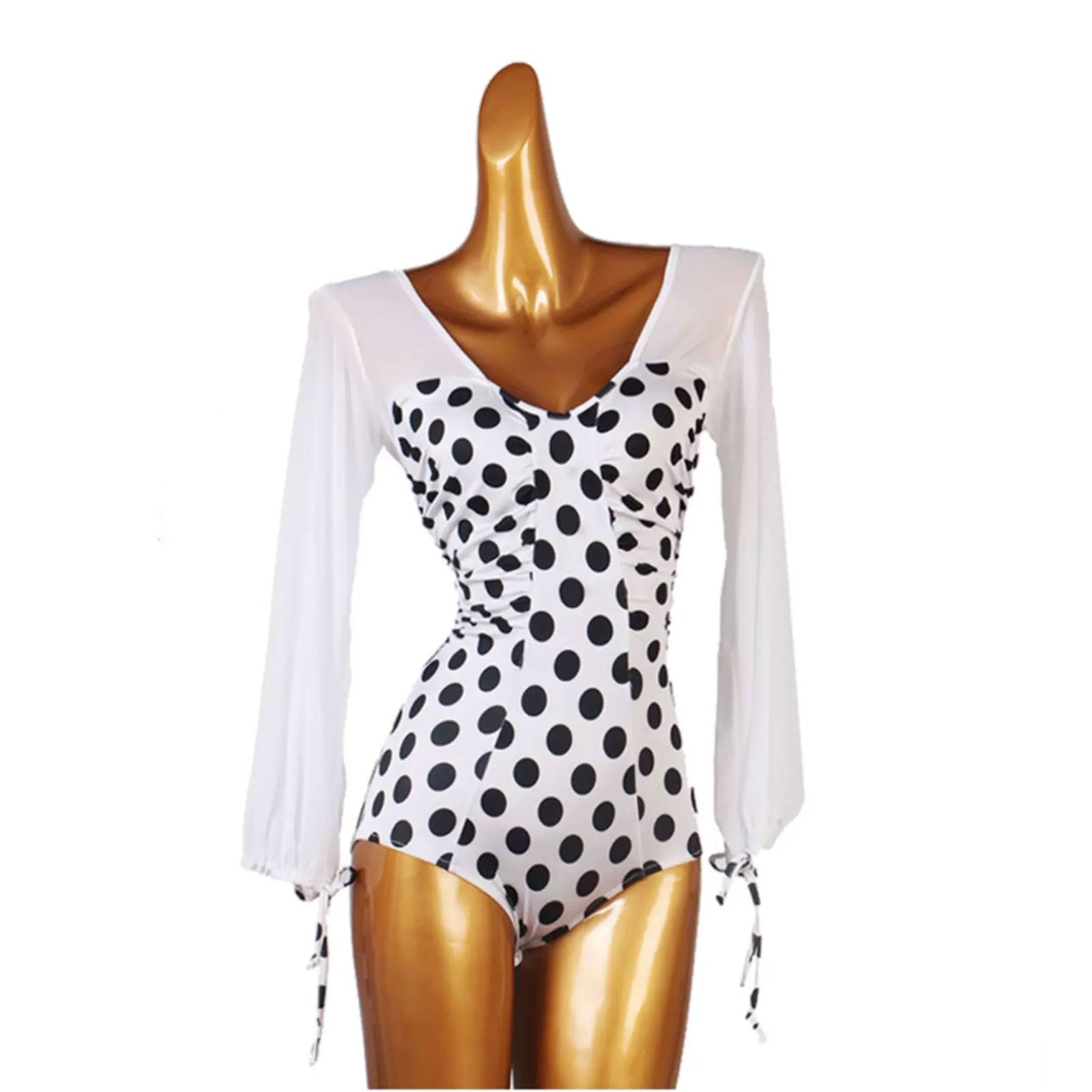 Frauen Langarm Ballett Trikots Elastisch Salsa-Latein Body-Oberteil Tango Cha Cha tanzen Leistung Kleidung Polka Dots Ballsaal Tanzkleider