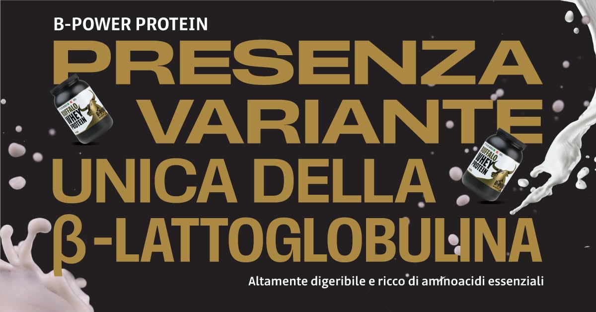 Buffalo Whey +80 Proteine in Polvere Concentrate Gusto Cioccolato 100% Italiane da Latte di Bufala, 24g di Proteine 5.5g BCAA Vitamine Gruppo B e D per supporto muscolare (34 dosi x 1020g)