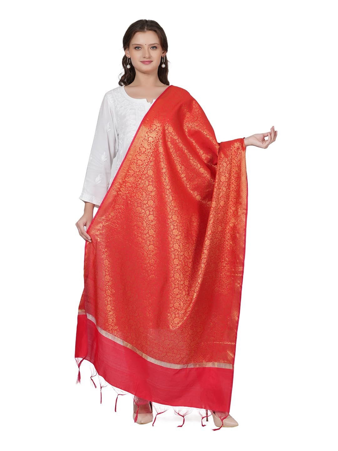 Muffly Woven Design Silk Blend Banarasi Dupatta/Chunni with Zari(Length-2.5 mtrs,Width-45 inches)-image-11