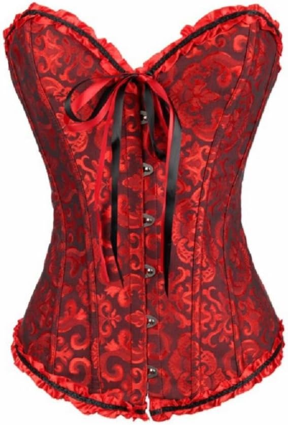 VISHOP Women's Court Sexy Push Up Shapewear Overbust Corset Bustier with G-String Wine Red