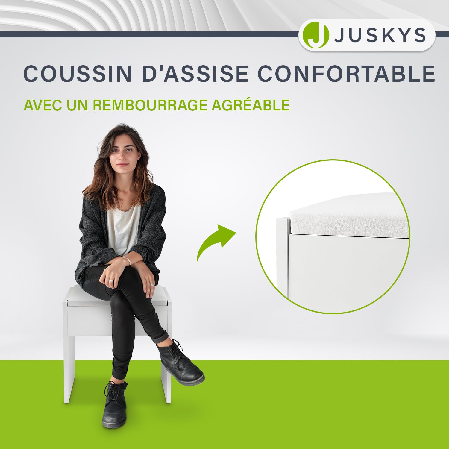 Juskys Tabouret de Coiffeuse Melly avec Coussin rembourré et Housse en Similicuir, Pouf de Maquillage en Bois, Siège Modern pour Chambre à Coucher, 40 x 30 x 43 cm