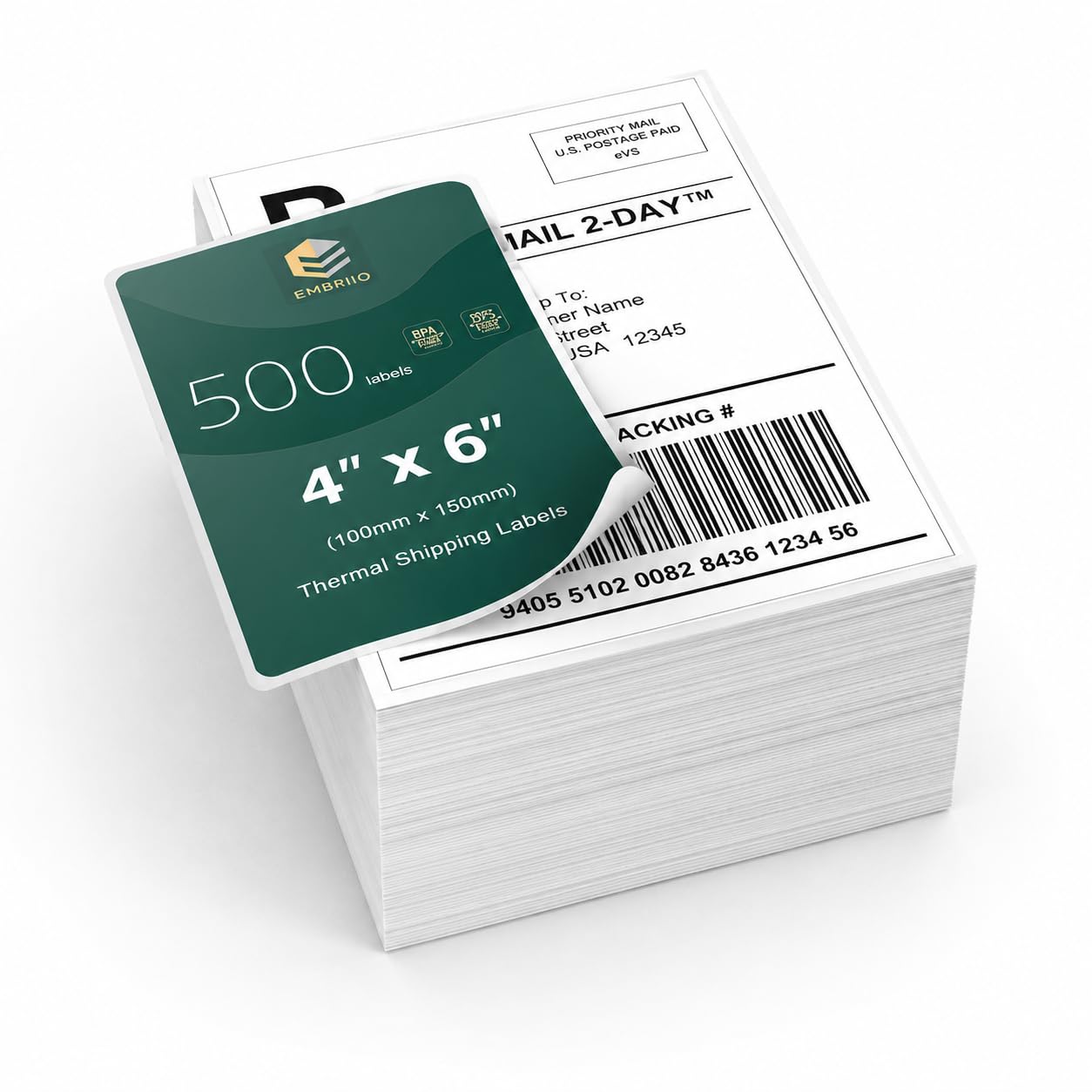 EMBRIIO 4x6 Direct Thermal Labels, Pack of 500-4" x 6" (100mm x 150mm) White Shipping Address Labels, Replacement for GP-1324D & Compatible with Thermal Printers