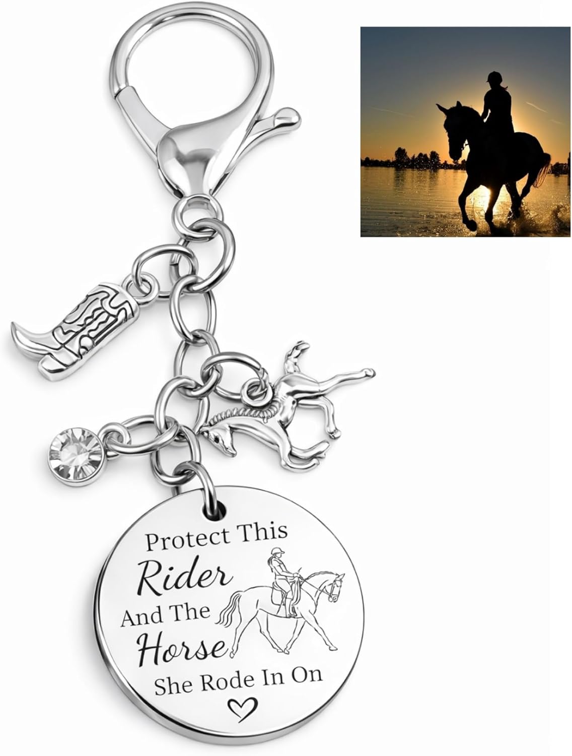 Protect This Rider and The Horse She Rode in On Saddle Charm Horse Lover Gifts for Women Girl Equestrian Riders Lovers Trainer Stuff Keychain Charms for Birthday Christmas - Image 7