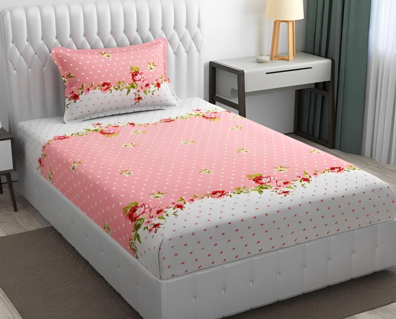 BLUEDOT Cotton Feel Single Flat Bed Bedsheet Set | 210 TC Soft & Breathable | Multicolor Printed with 1 Pillow Cover | Wrinkle Free | for Bedroom (60 x 90 Inches)-SF10